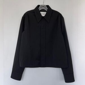 Jil Sander black fine wool gabardine boxy minimalist overshirt